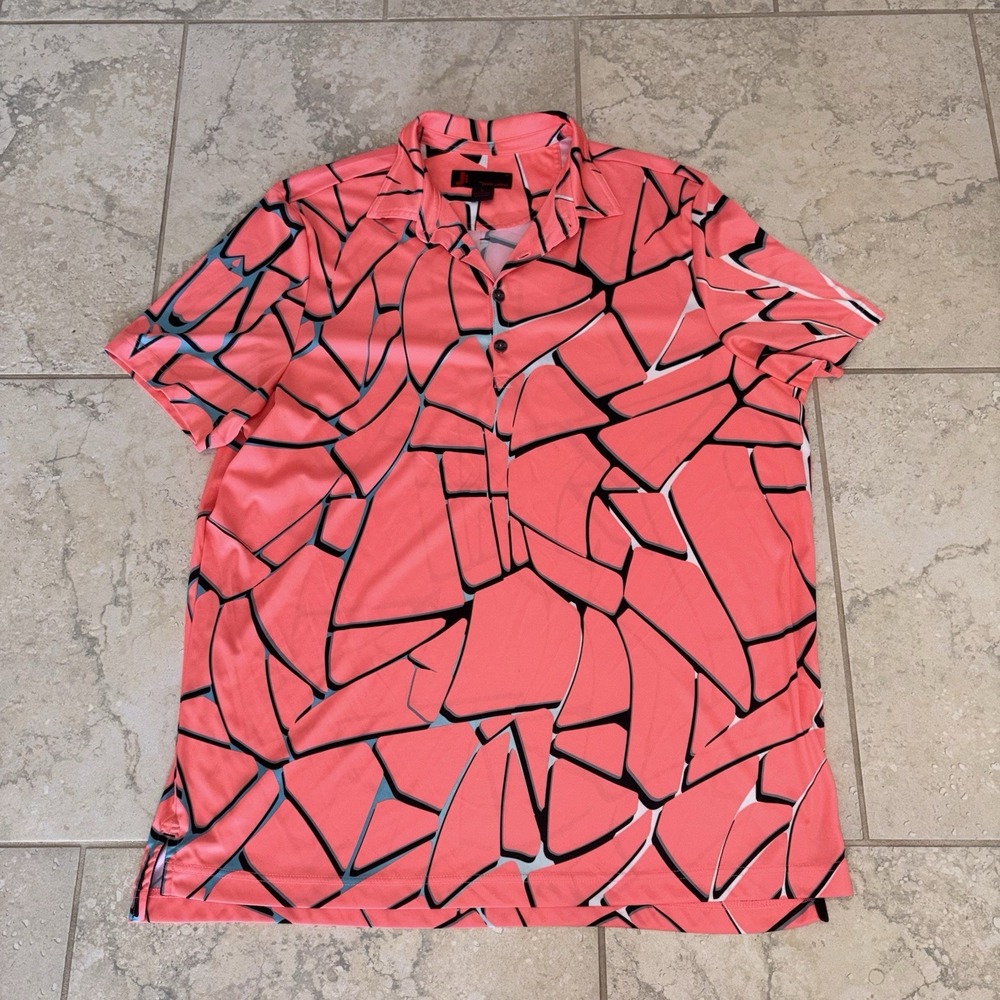 J by Jamie Sadock Mens Polo XL Golf Pink Peach Color Stretch Geometric Pattern